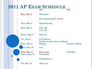 2011 AP Exam Schedule