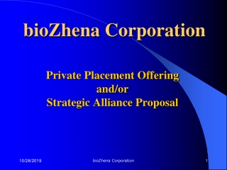 Private Placement Offering and/or Strategic Alliance Proposal