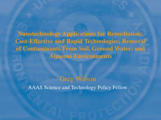 Greg Wilson AAAS Science and Technology Policy Fellow