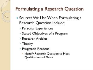 formulating a research question in healthcare