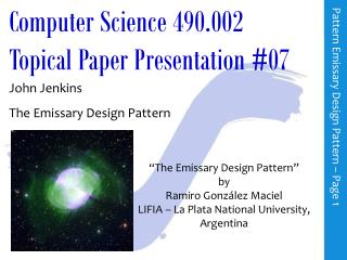 Computer Science 490.002 Topical Paper Presentation #07
