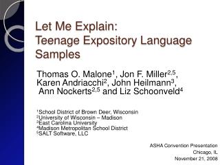 Let Me Explain: Teenage Expository Language Samples