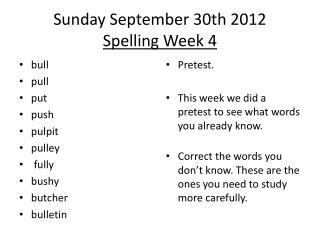 Sunday September 30th 2012 Spelling Week 4