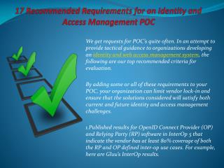 17 Recommended Requirements for an Identity and Access Manag