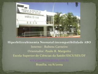 Hiperbilirrubinemia Neonatal:incompatibilidade ABO Interno : Rubens Carneiro Orientador: Paulo R. Margotto Escola Super