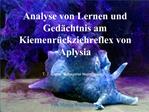 Analyse von Lernen und Ged chtnis am Kiemenr ckziehreflex von Aplysia