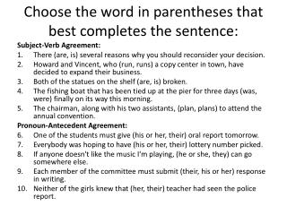 parentheses word sentence choose completes presentation ppt powerpoint slideserve