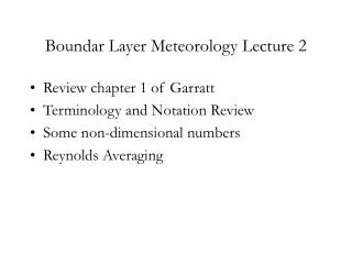 Boundar Layer Meteorology Lecture 2