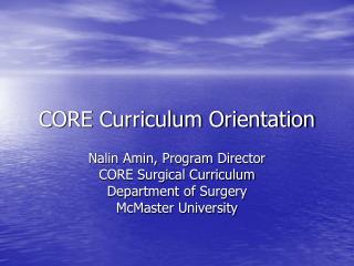 CORE Curriculum Orientation