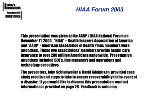 HIAA Forum 2003