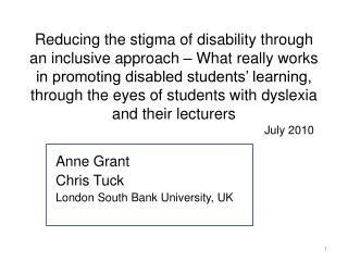 Anne Grant Chris Tuck London South Bank University, UK