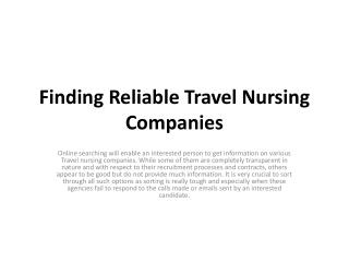 Finding Reliable Travel Nursing Companies
