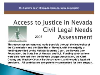 Access to Justice in Nevada Civil Legal Needs Assessment