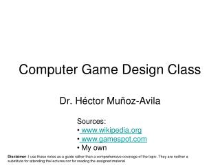 Computer Game Design Class