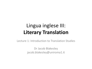 Lingua inglese III: Literary Translation