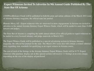 Expert Witnesses Invited To Advertise In 9th Annual Guide Pu