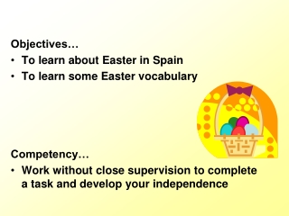 Objectives… To learn about Easter in Spain To learn some Easter vocabulary Competency…