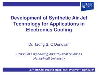 Development of Synthetic Air Jet Technology for Applications in Electronics Cooling