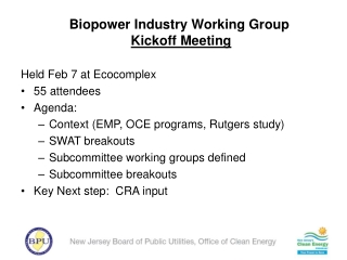 Biopower Industry Working Group Kickoff Meeting