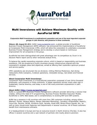 Multi Inversiones will Achieve Maximum Quality with AuraPort