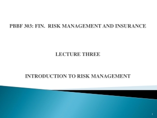 PBBF 303: FIN. RISK MANAGEMENT AND INSURANCE LECTURE THREE INTRODUCTION TO RISK MANAGEMENT