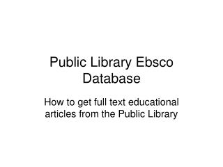 Public Library Ebsco Database