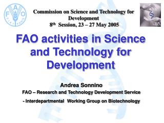 FAO activities in Science and Technology for Development