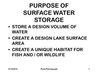 PURPOSE OF SURFACE WATER STORAGE