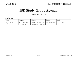 ISD Study Group Agenda