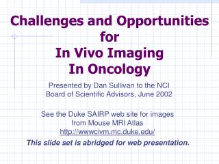 Challenges and Opportunities for In Vivo Imaging In Oncology