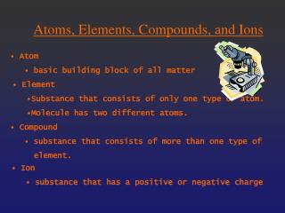 Atoms, Elements, Compounds, and Ions