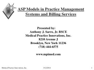 ASP Models in Practice Management Systems and Billing Services