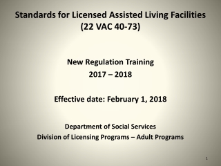 Standards for Licensed Assisted Living Facilities (22 VAC 40-73)