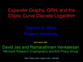 Expander Graphs , GRH, and the Elliptic Curve Discrete Logarithm