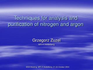Techniques for analysis and purification of nitrogen and argon