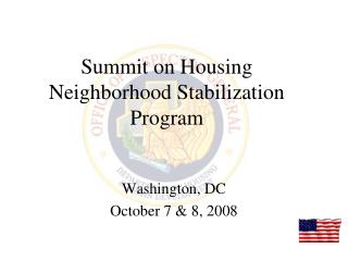 Summit on Housing Neighborhood Stabilization Program