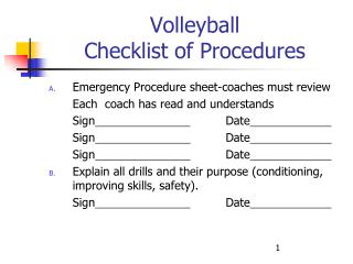 Volleyball Checklist of Procedures