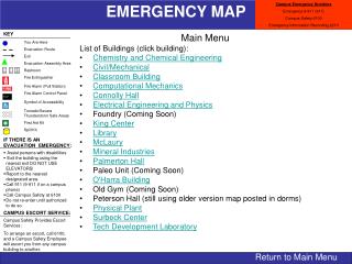 Main Menu List of Buildings (click building): Chemistry and Chemical Engineering Civil/Mechanical Classroom Building Com