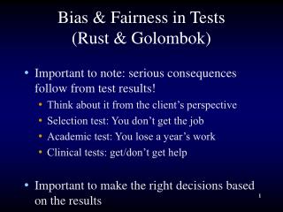 Bias & Fairness in Tests (Rust & Golombok)