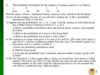 The probability distribution for the number of insurance policies is as follows: 	x		0	1	2	3
