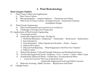 6 Plant Biotechnology Brief Chapter Outline I. Plant Tissue Culture and Applications