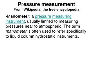 Pressure measurement From Wikipedia, the free encyclopedia