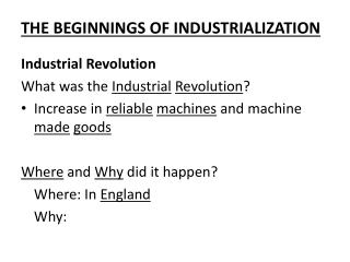 THE BEGINNINGS OF INDUSTRIALIZATION