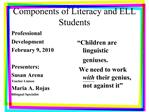 Components of Literacy and ELL Students