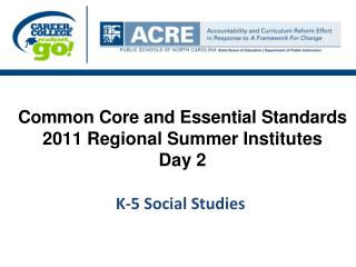 Common Core and Essential Standards 2011 Regional Summer Institutes Day 2 K-5 Social Studies