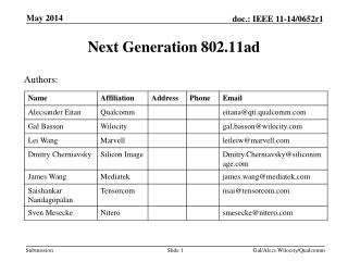 Next Generation 802.11ad