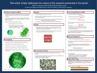 Title which simply addresses the nature of the research presented in the poster