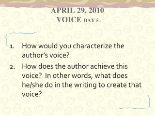 April 29, 2010 Voice Day 5