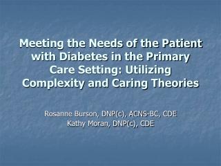 Meeting the Needs of the Patient with Diabetes in the Primary Care Setting: Utilizing Complexity and Caring Theories