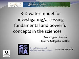3-D water model for investigating/assessing fundamental and powerful concepts in the sciences